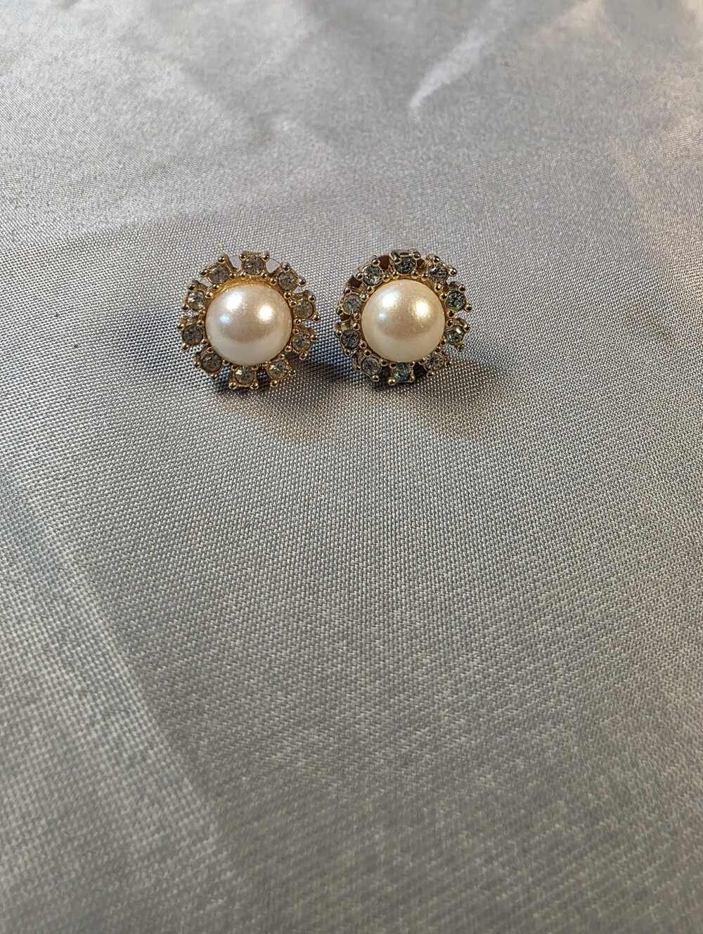 Classic Pearl Halo Stud Earrings - Gold Tone